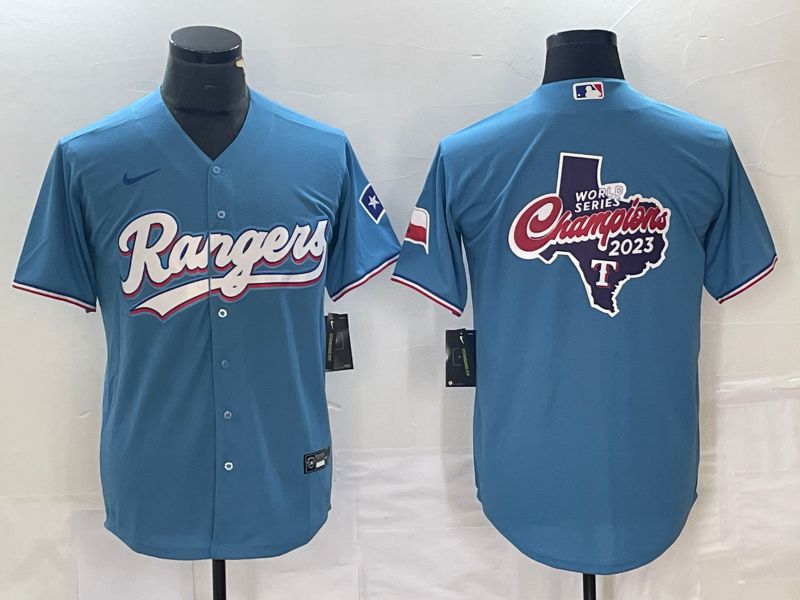 Men Texas Rangers Blank Light Blue Game Nike 2023 MLB Jersey style 2